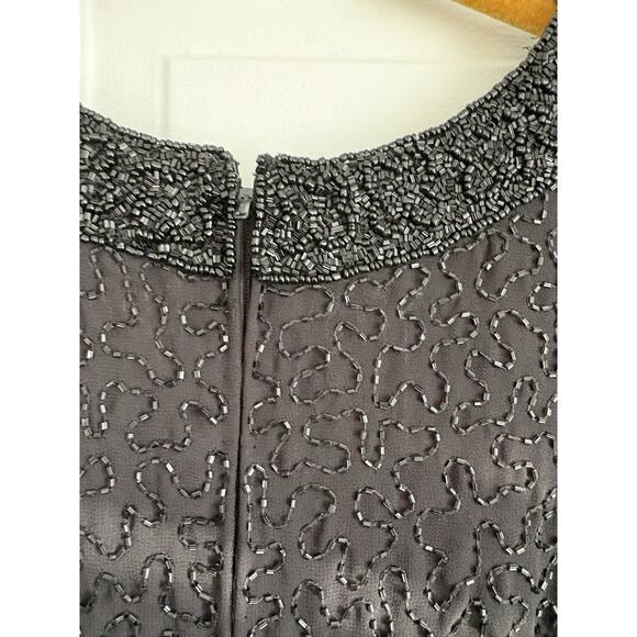 Vintage Lawrence Kazar Beaded Black Dress Size Large Y2K Sleeveless - Picture 8 of 9